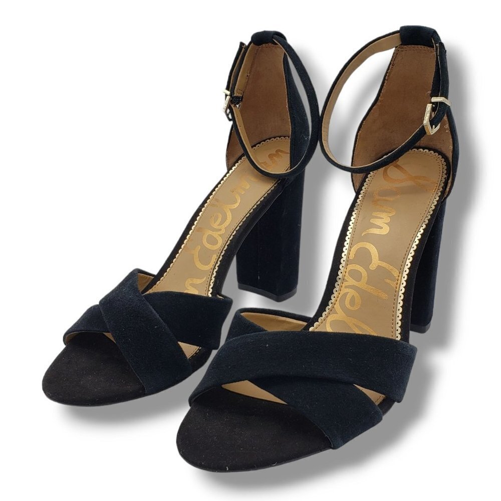 Sam Edelman Yancy Womens 10 Sandals‎ Black Suede Ankle Strap Block Heel - Picture 4 of 9